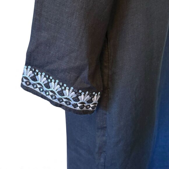 Chico's Embellished Linen Dress Dark Navy 3/4 Sleeves Knee Length Size 0 (US 4) - Picture 7 of 10